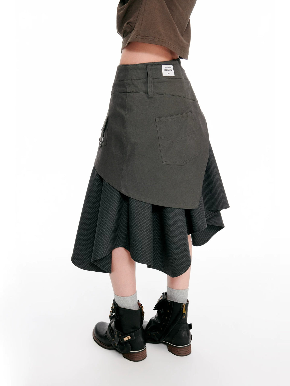 Vintage Asymmetric Cargo Midi Skirt