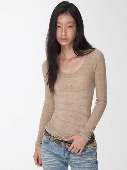 Crewneck Textured Open-Knit Wool Sweater