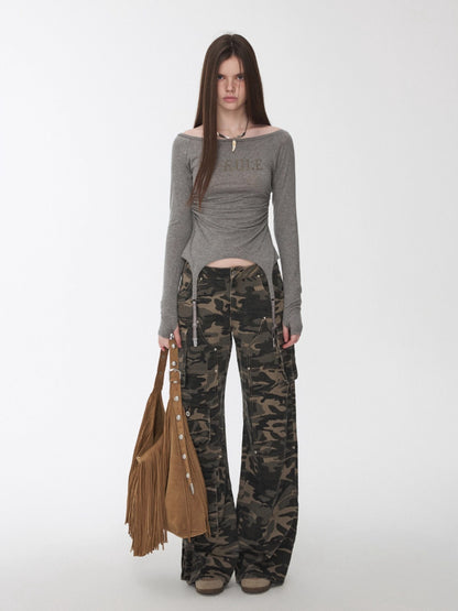 Garter Rhinestone Ruched Knit Top