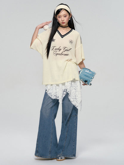 Textured Contrast Trim Sports T-shirt
