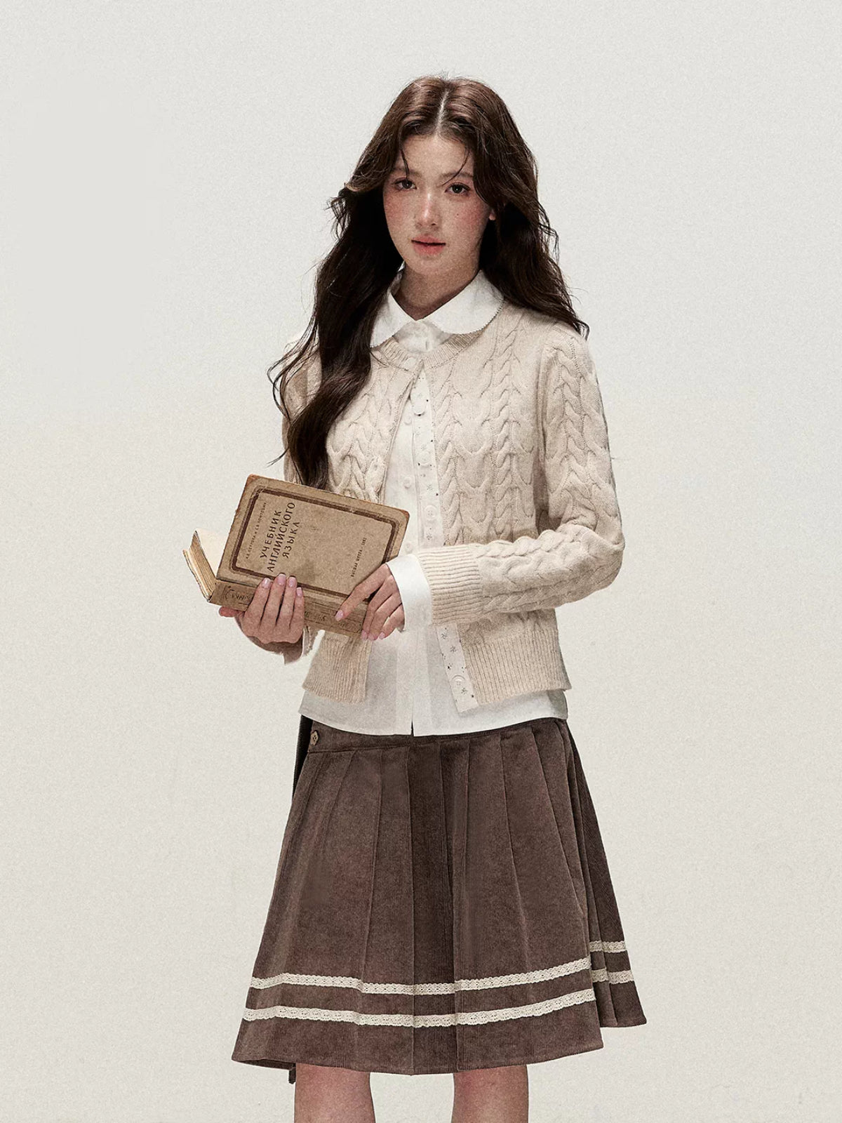 Peter Pan Collar Layered Knit Cardigan