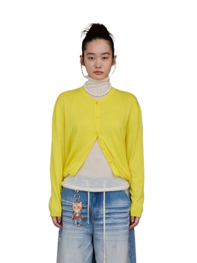 Solid Balloon Hem Wool Cardigan