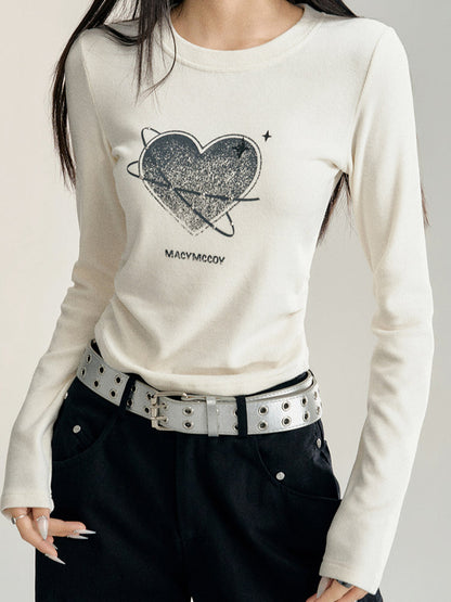 Off-white &amp; Black Heart Printed T-shirt