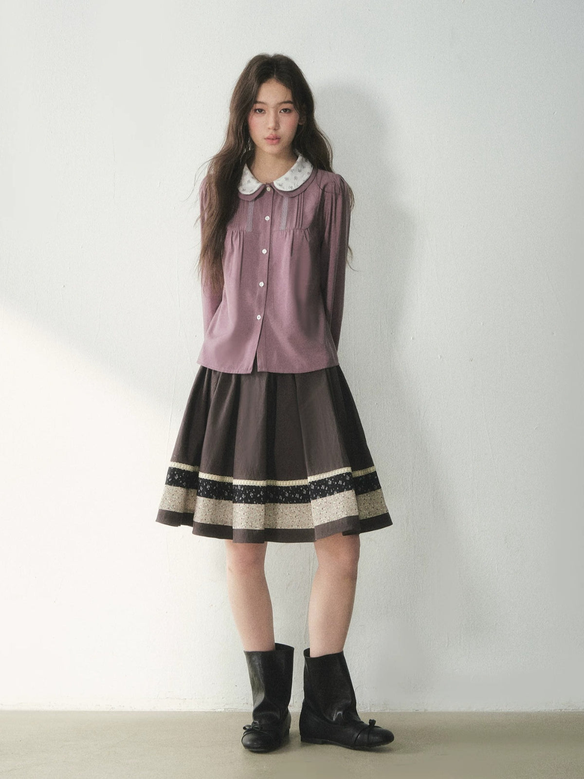 Floral Patchwork A-Line Midi Skirt