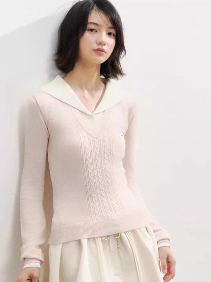Navy Collar Knit Blouse