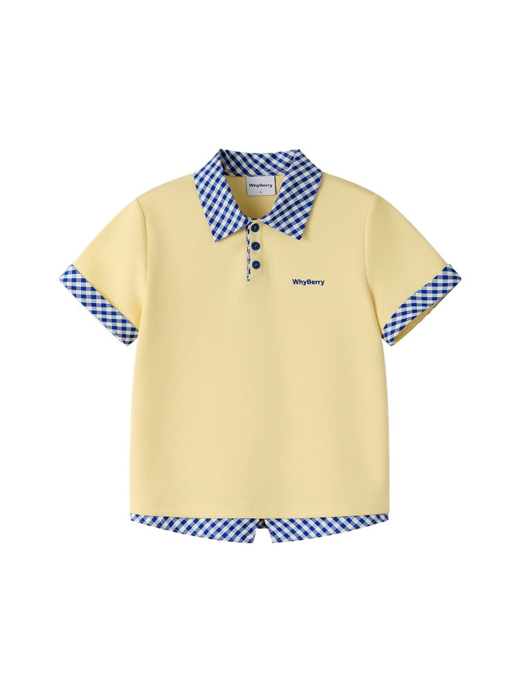 Yellow &amp; White Striped Faux-Layer Polo Shirt