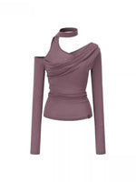 Asymmetrical Ribbon Off-Shoulder Knit Tee