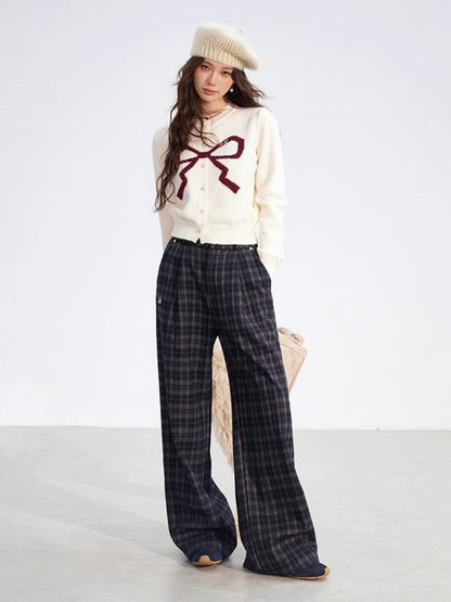 Gray Fleece Checkered Wide-Leg Pants