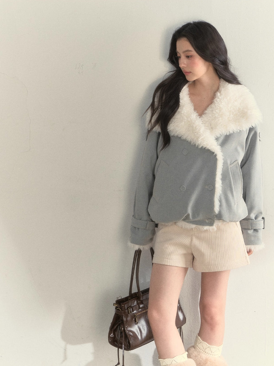 “Warm Oak Grove” Double-Breasted Faux Shearling Parka