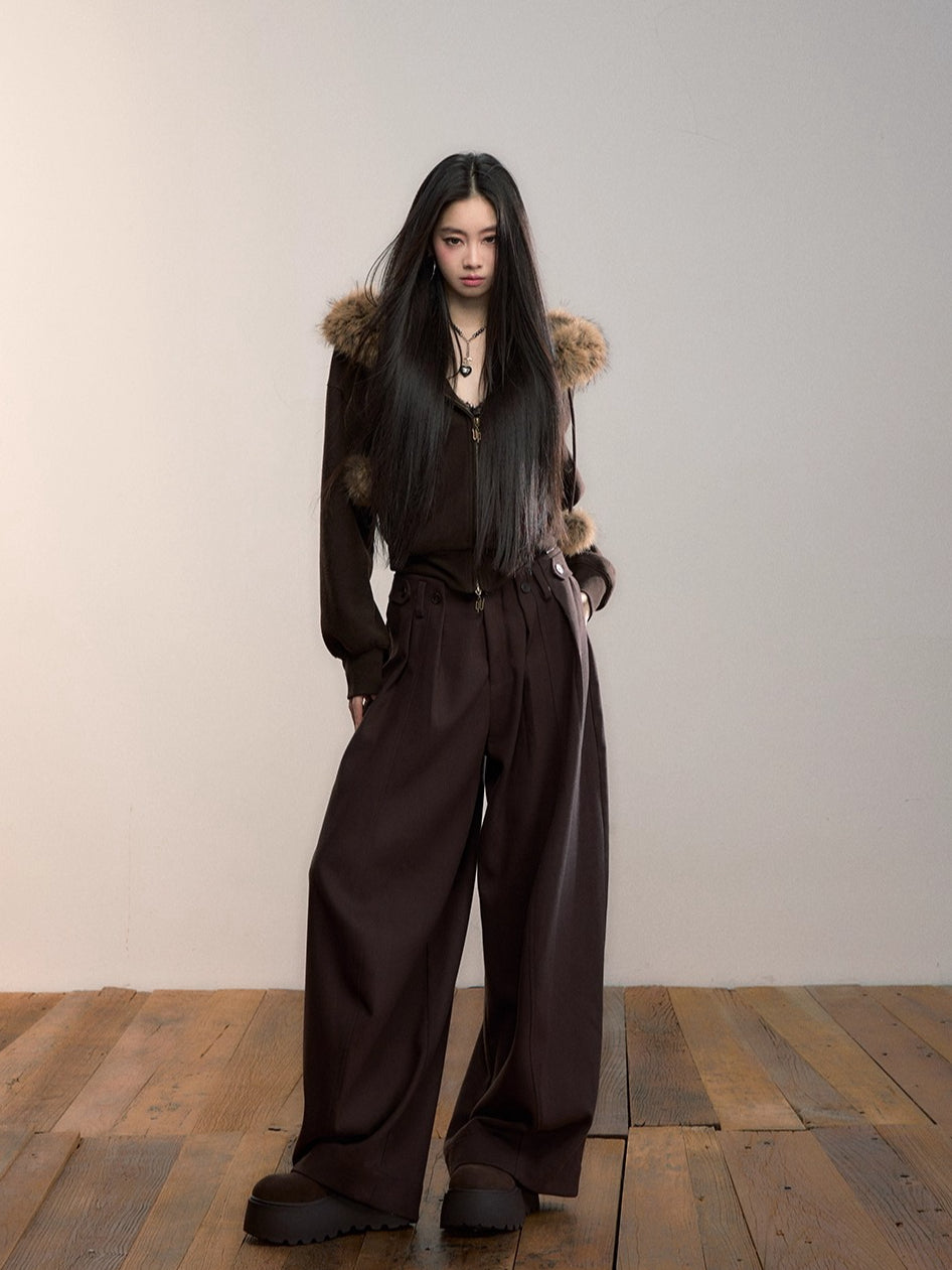 Furry Pom-Pom Hooded Sweatshirt