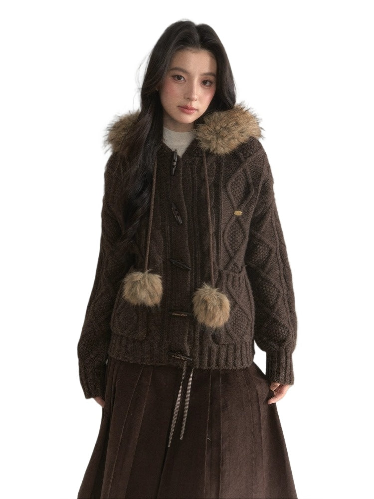 Wool Cable Hooded Sweater