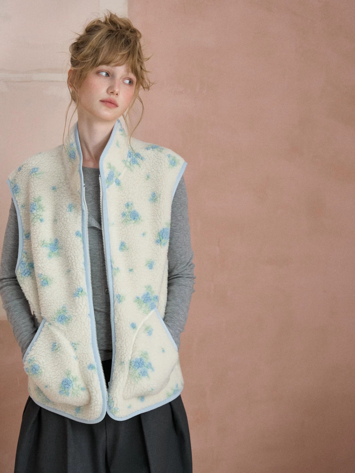 Floral Sherpa Fleece Vest