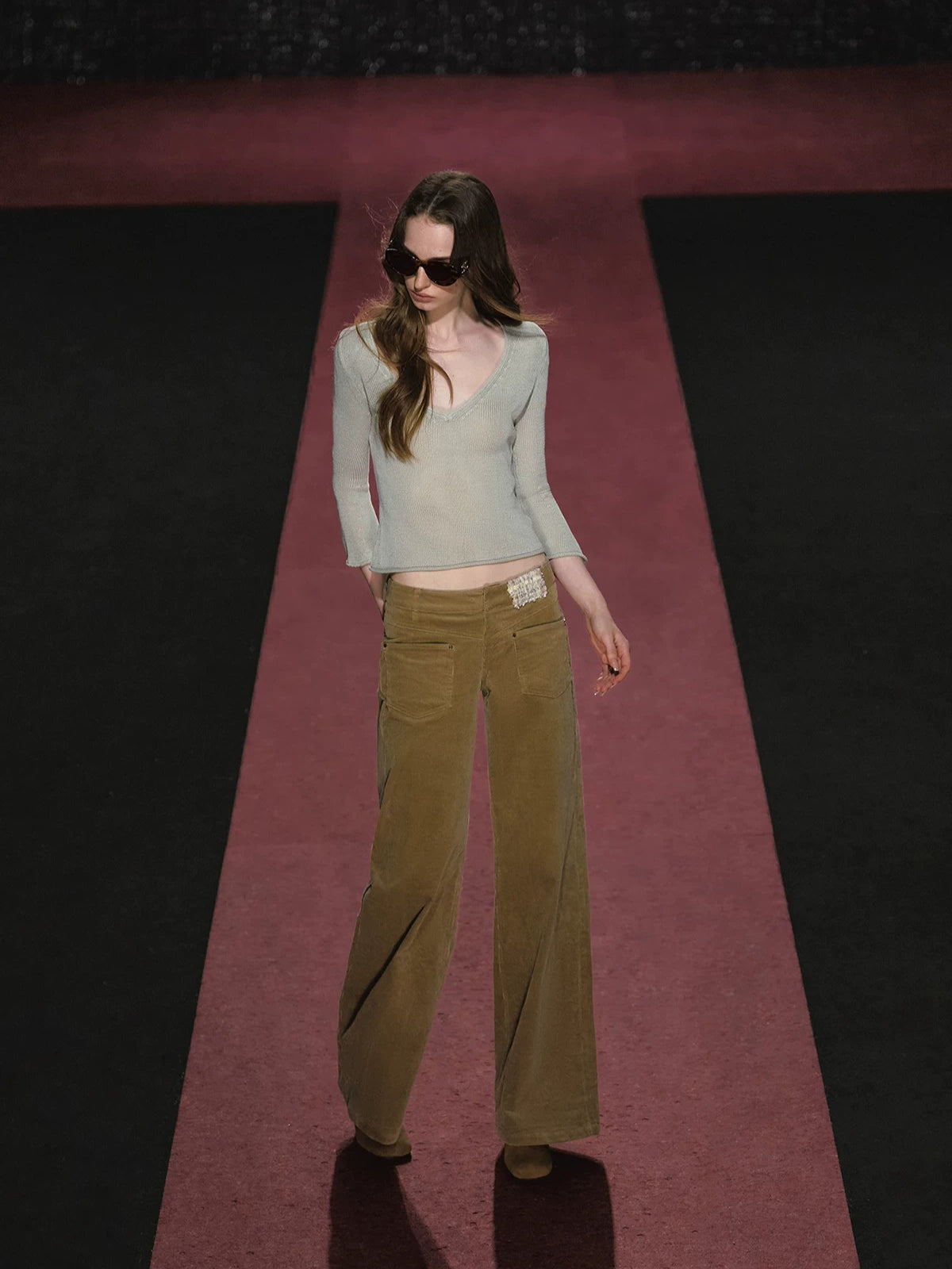 Corduroy Low Rise Wide Leg Pants