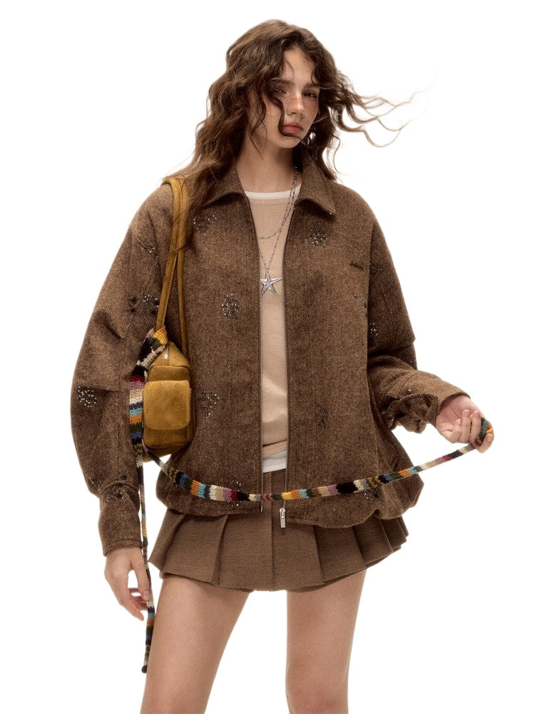 Beaded Plaid Wool Jacket