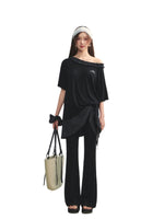 Checkered Asymmetric Shoulder Short-Sleeve T-Shirt & Pants Set