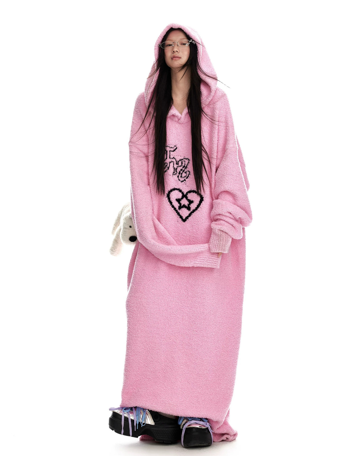 Hooded Plush Knit Dress
