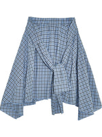 Blue Checkered Irregular Tie-Waist Skirt
