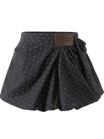 Khaki & Navy Blue Pleated A-Line Skirt