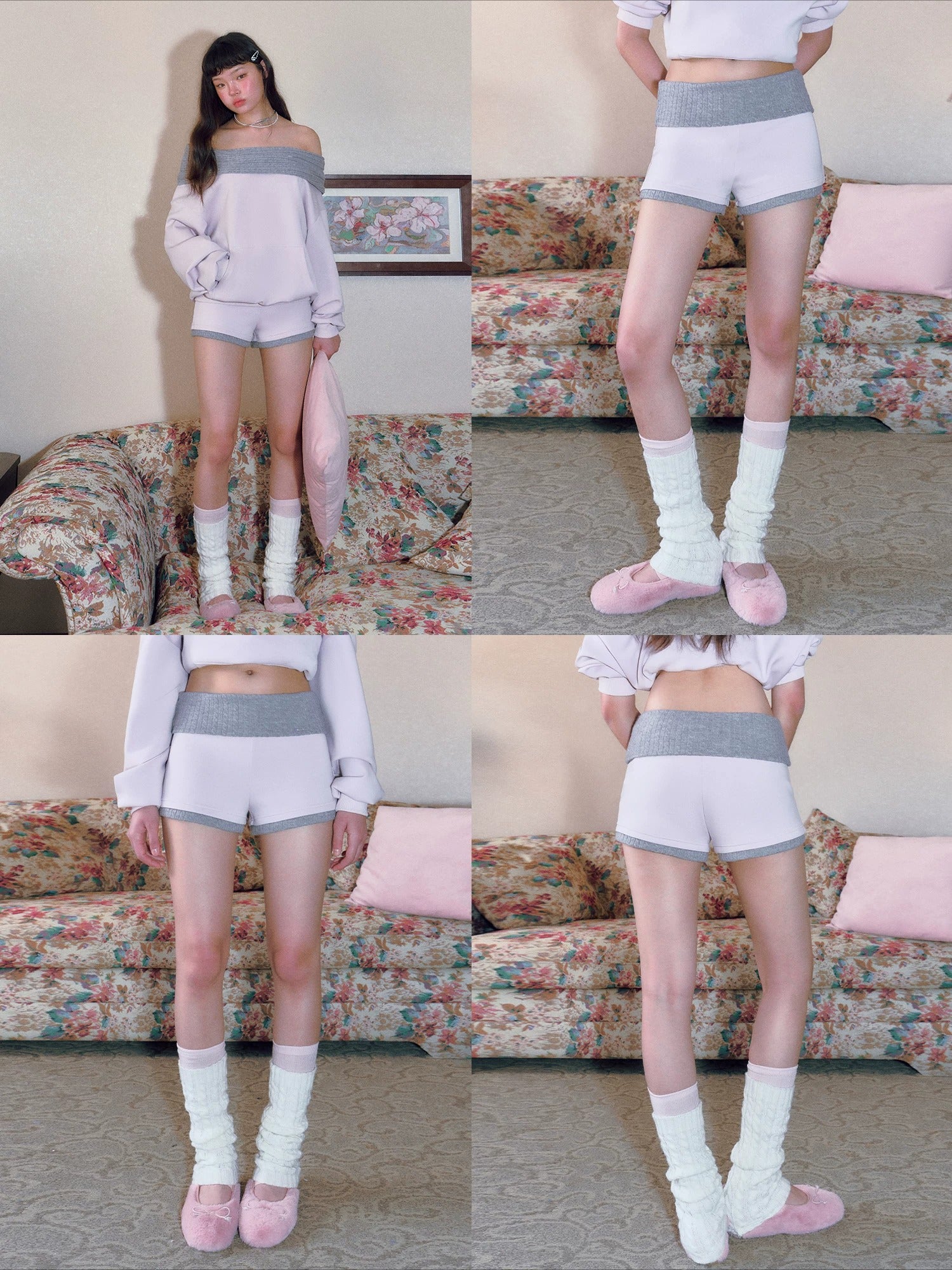 Contrast Ribbed Waist Shorts