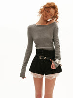 Rolled Edge Slim Knit Top
