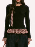 Black Plaid Ruffle Long-Sleeve Top