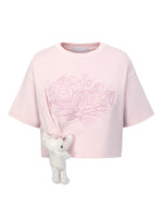 Applique Embroidery Gathered Short-Sleeve T-Shirt