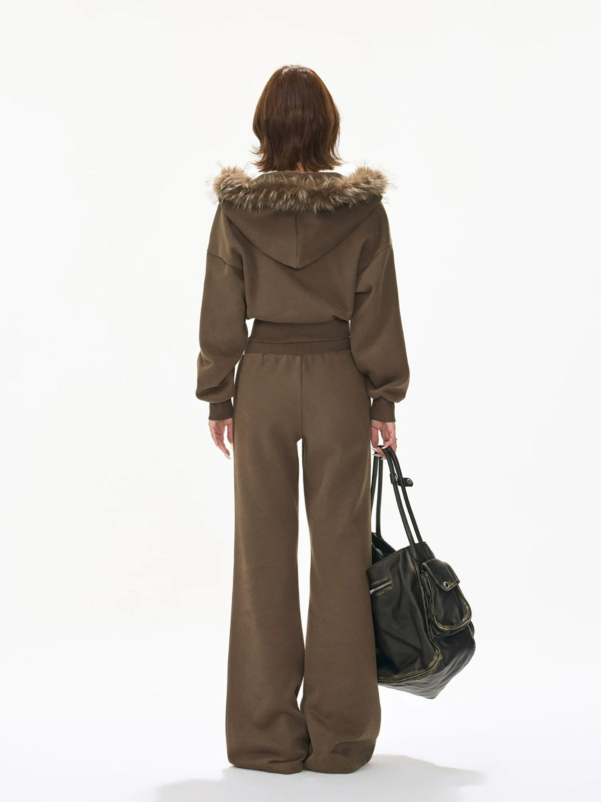 Caramel Hooded Cropped Wide-Leg Set