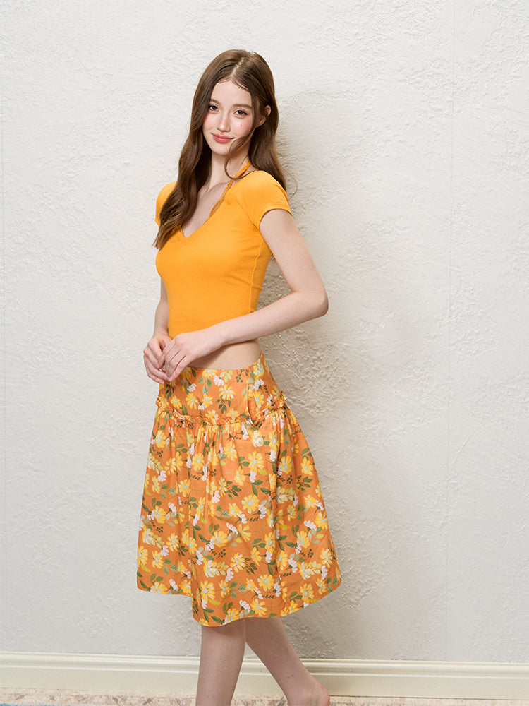 Orange &amp; Blue Halter Layered T-Shirt