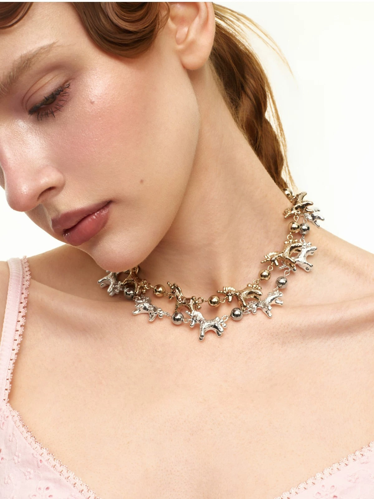 Embossed Pony Clavicle Necklace