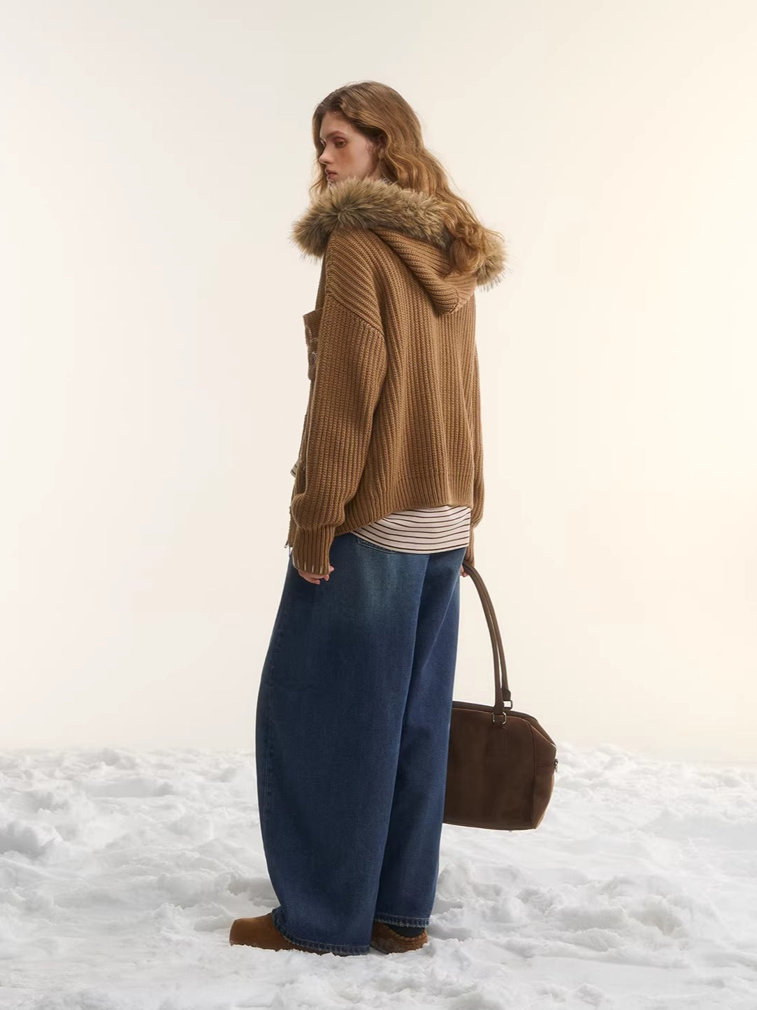 Detachable Faux-Fur Collar Embroidered Hooded Cardigan