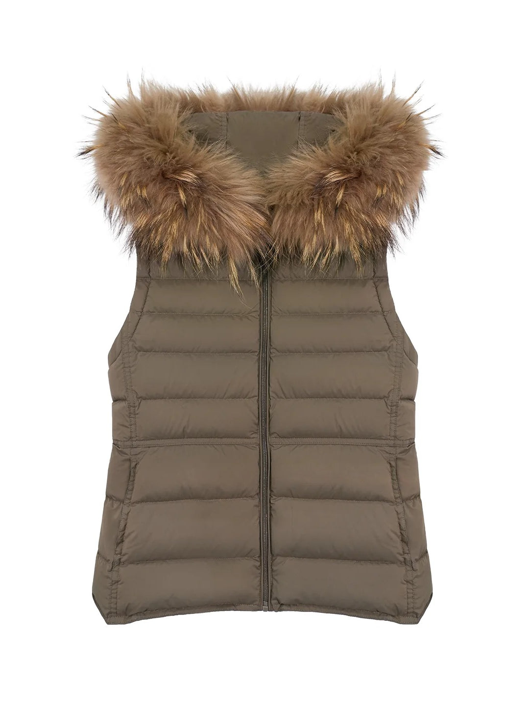 Detachable Fur Collar Waist-Fitted Down Vest