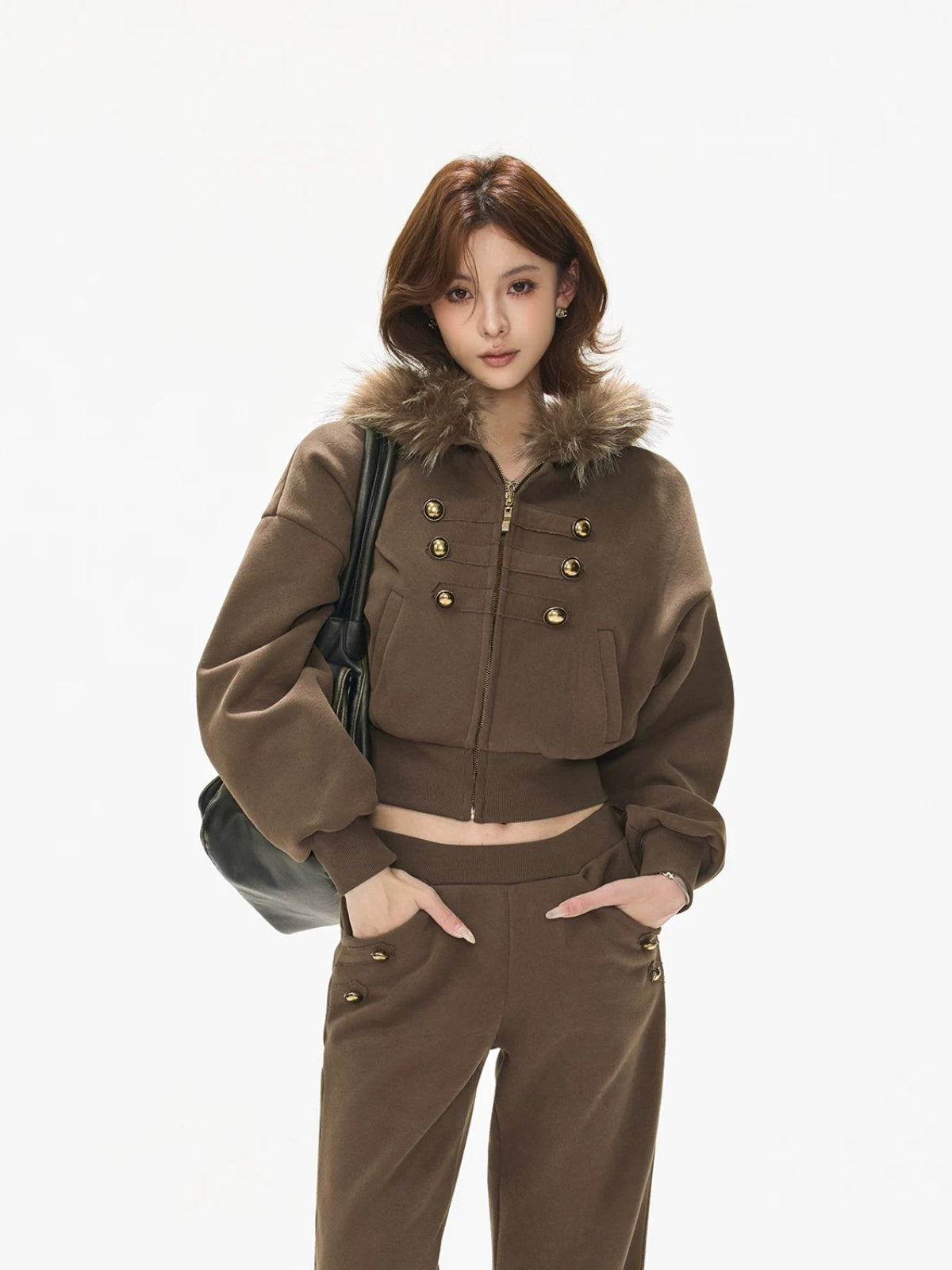 Caramel Hooded Cropped Wide-Leg Set