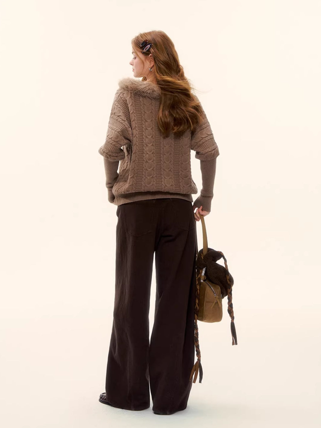 V-Neck Cable Knit Sweater