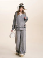 Embroidered Knit Lounge Set