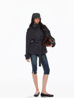Wool Double Breasted Belted Short Coat