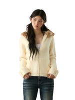 Fawn Fur Collar Ribbed Knit Cardigan