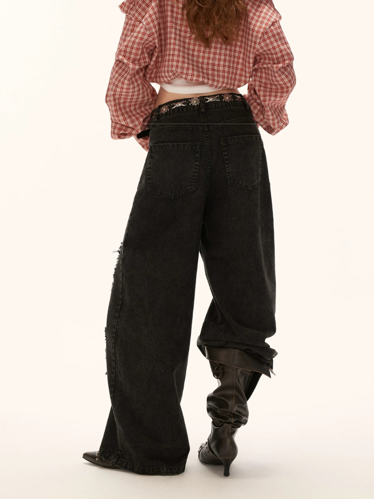 Distressed Raw-Edge Wide-Leg Jeans