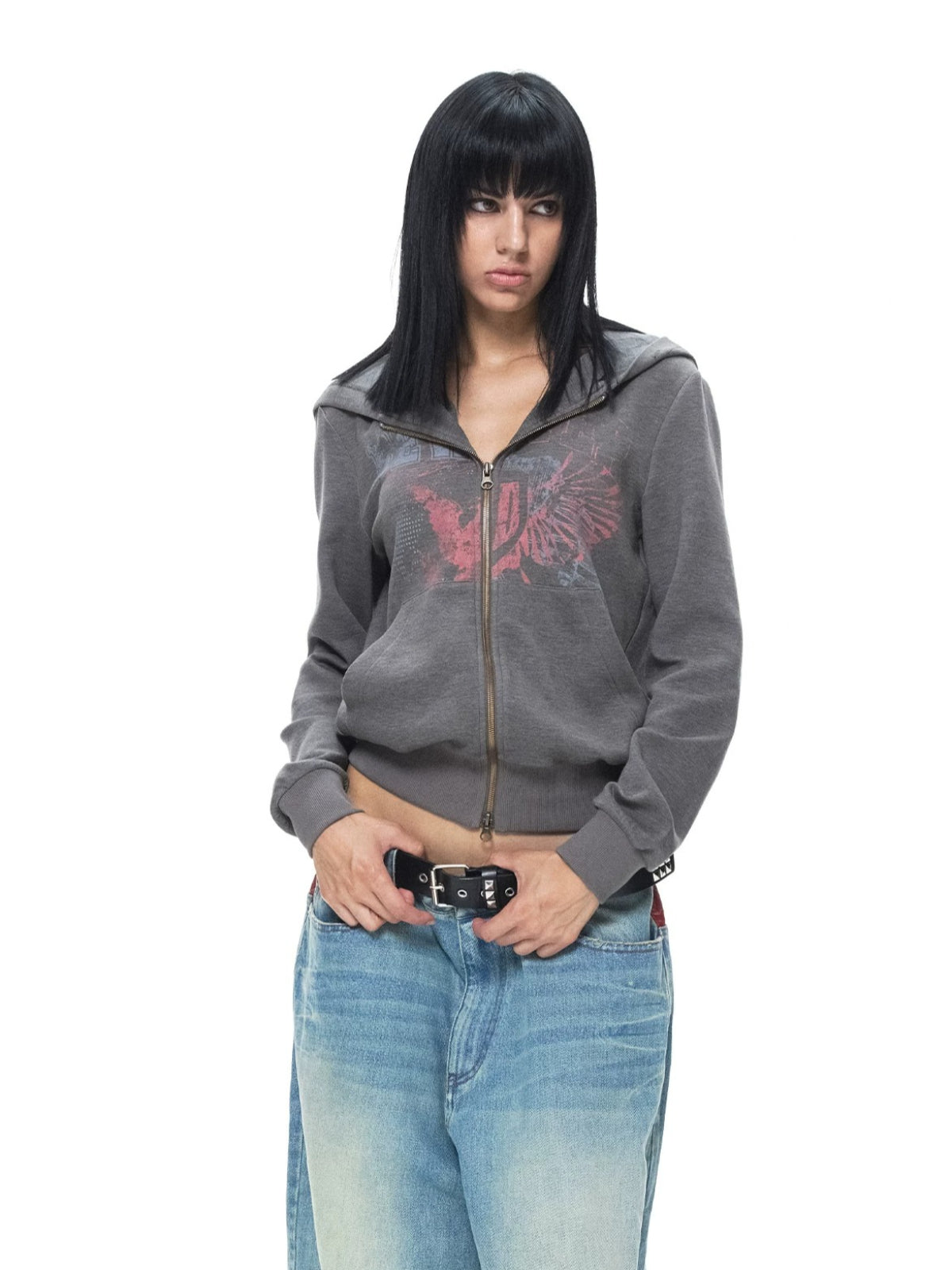 Vintage Printed Zip Hoodie Jacket