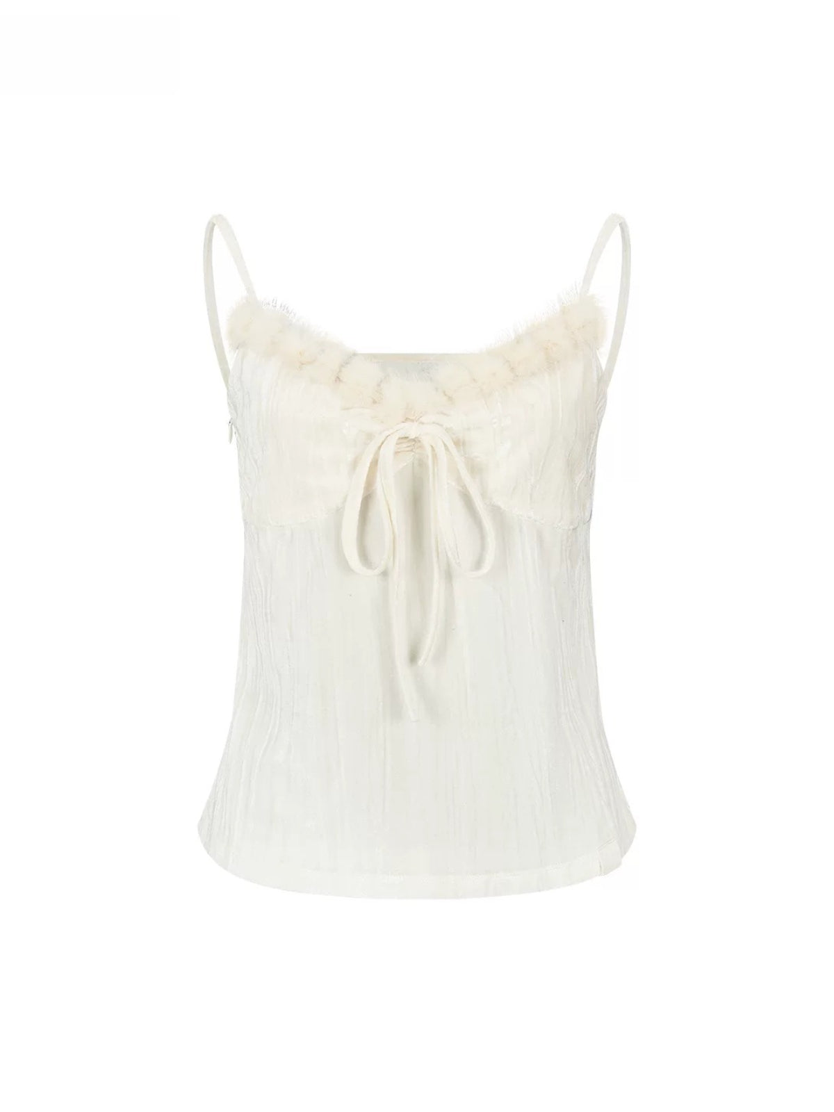 Velvet Fur-Trimmed Tie Front Camisole