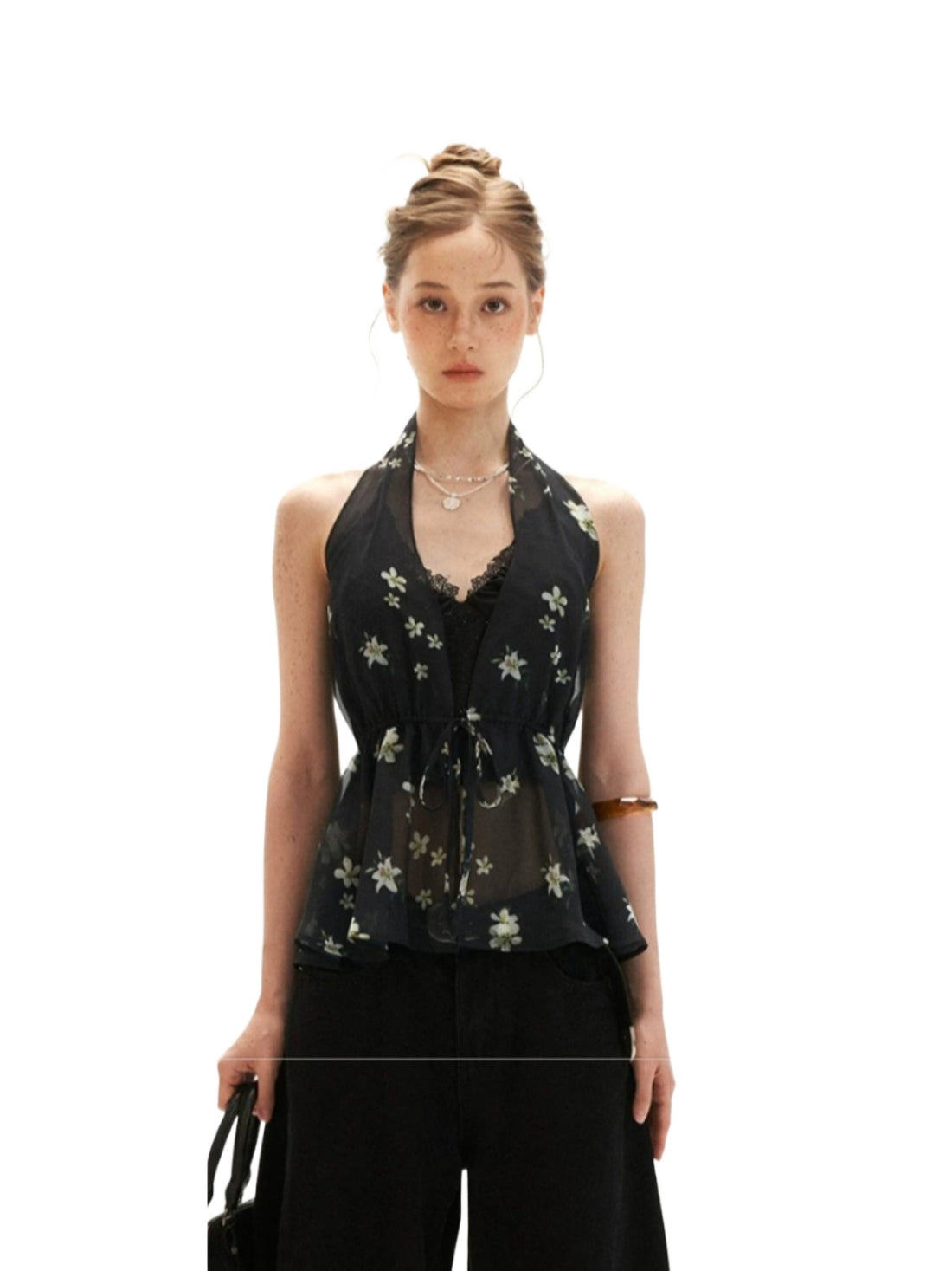 Floral Halter Tie Cami Cardigan Set