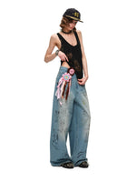 Graffiti Rhinestone Denim Pants