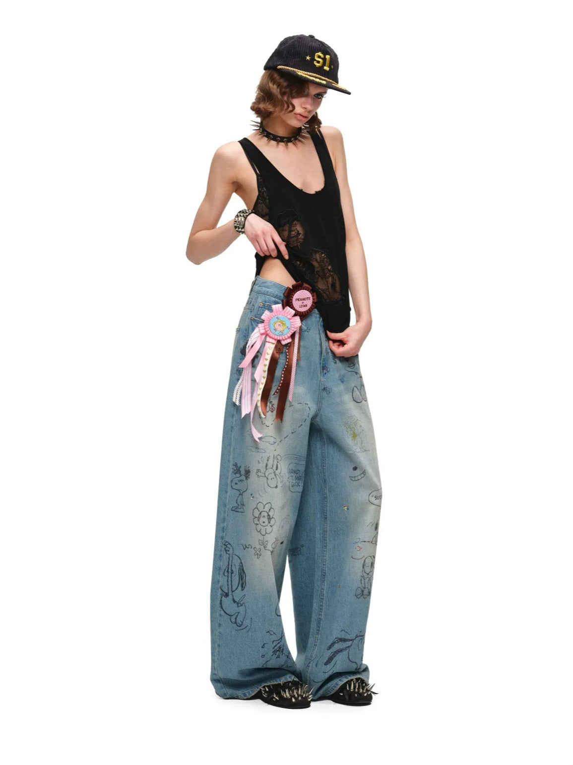 Graffiti Rhinestone Denim Pants