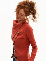Asymmetrical High Neck Fitted Knit Cardigan