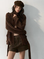 Double-Breasted Turtleneck Knit Cardigan