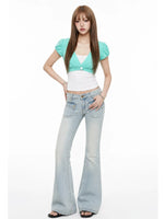 Mint Bubble Sleeve Layered Top Set