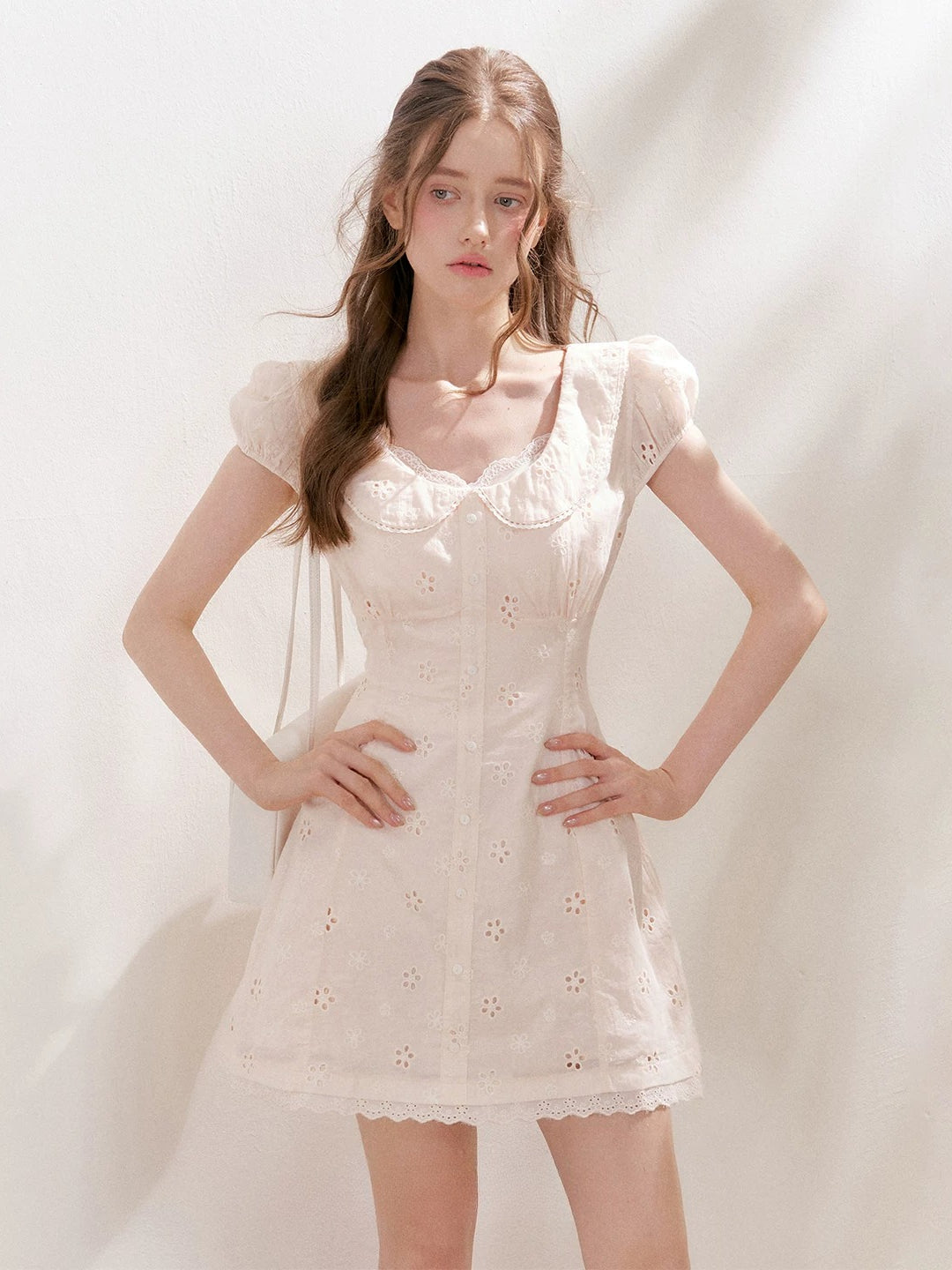 White &amp; Pink Doll Collar Mini Dress