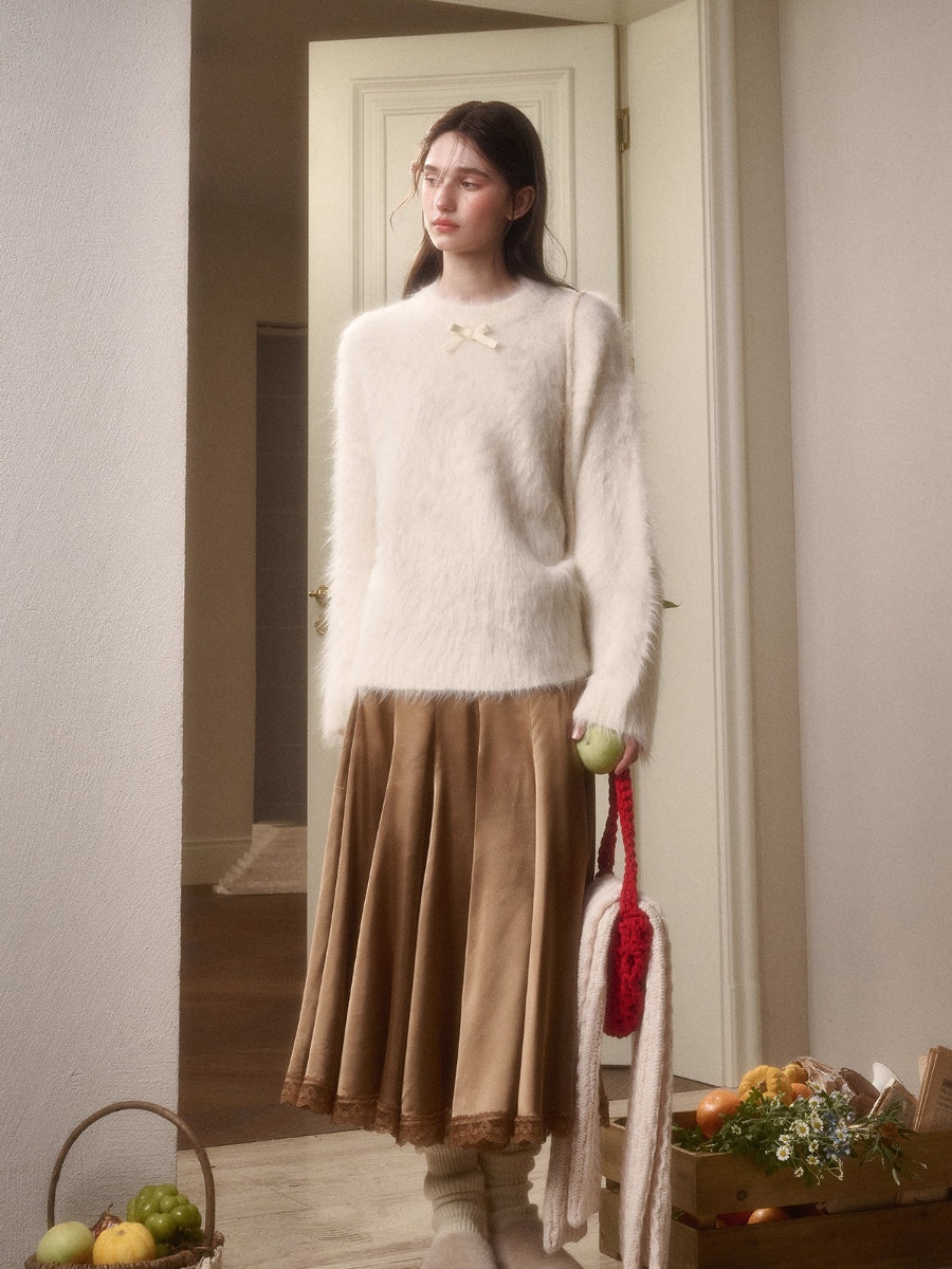 Little Lamb Alpaca-Cashmere Long Plush Crewneck