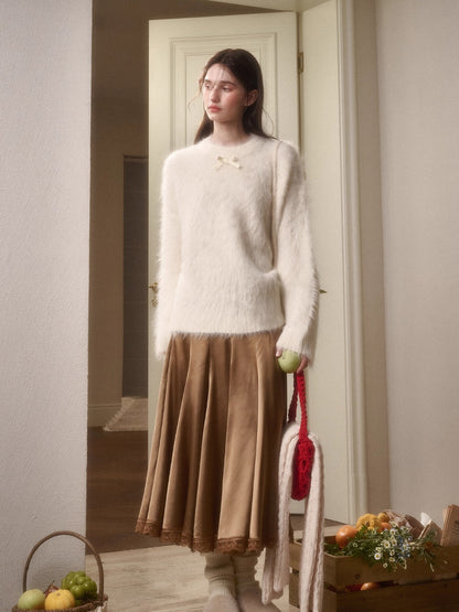 Little Lamb Alpaca-Cashmere Long Plush Crewneck
