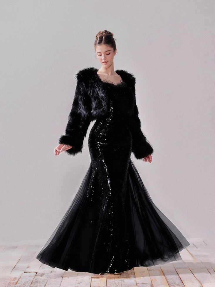 Sequin Mesh Fishtail Dress