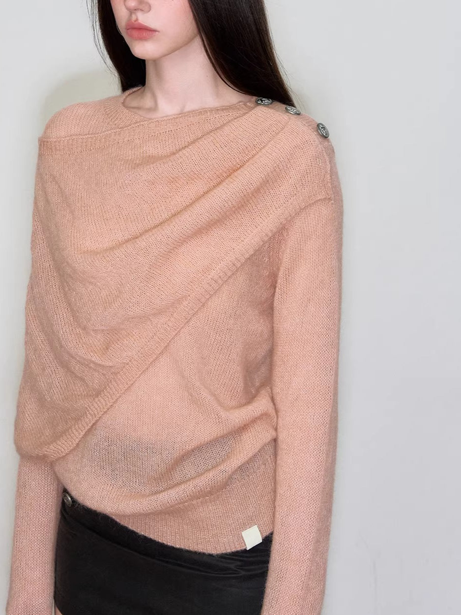 Asymmetrical Shawl Knit Sweater
